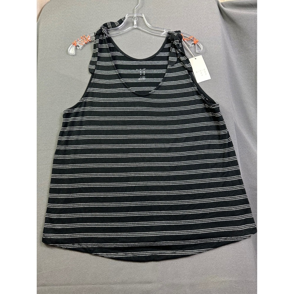 A New Day Women's size XL Black White Striped Tie Shoulder V-Neck Tank Top NWT‎